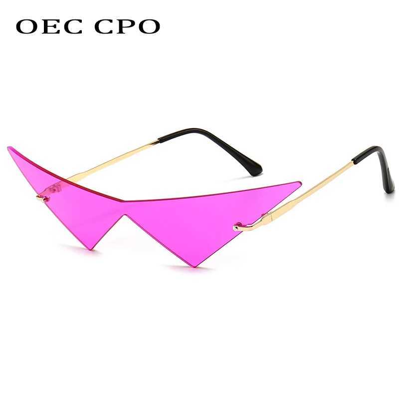 OEC CPO Oversized Cat eye Rimless Sunglasses Women Fashion One Piece Lens Sun Glasses Female Trend Triangle Eyewear Men UV400 J251114