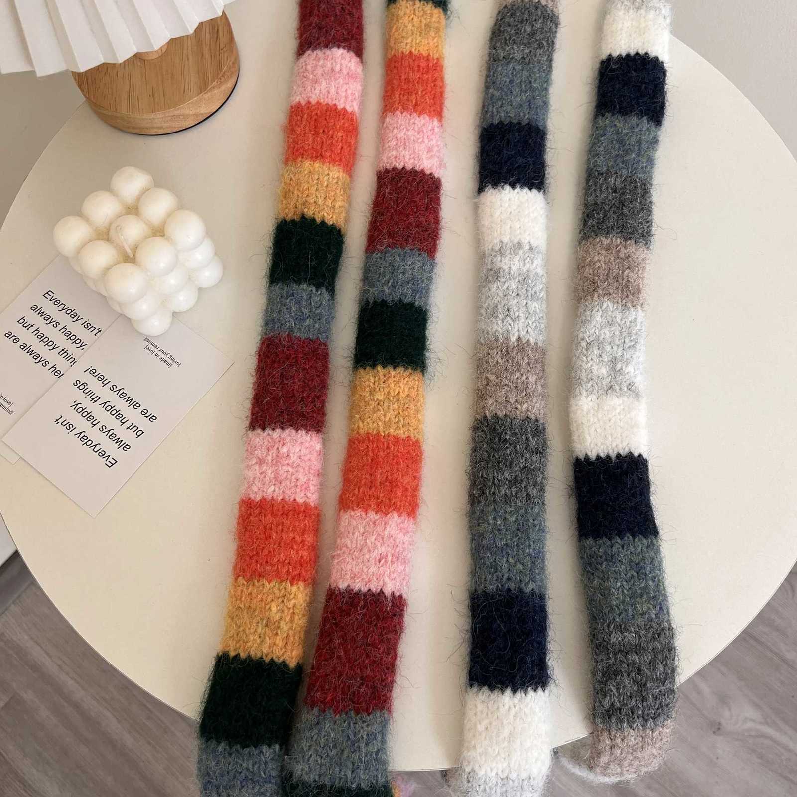 2025 Womens Thin Narrow Long Colorful Striped Scarf Autumn and Winter New Design Hot Girl AllMatch Decorative Scarf W251021