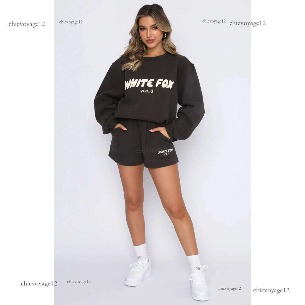 whitees fox Women's Hooded Sweatshirt and Shorts Set - Long Sleeve Two Piece Sport Suit for Casual or Active Wear Whitefoxsweatshirtly 8fe