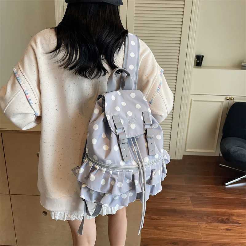 Ruffles Spliced Mochilas Mujer Polka Dot Print Mochila High Capacity Bag Holiday Travel Backpack New Canvas Bags for WomanW251020
