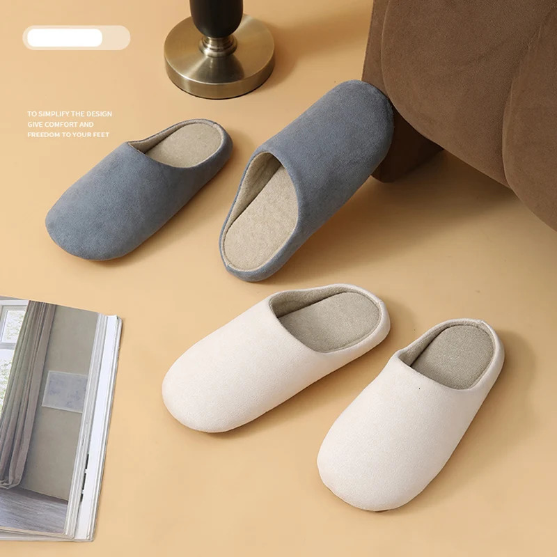 Unisex Japanese Style Mute Indoor Slippers Lightweight Super Soft Home Cotton Shoes Woman Autumn Winter Comfort House Slippers 251021