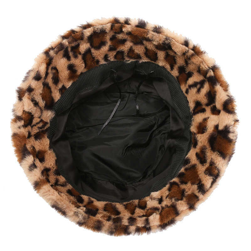 Hat Female Winter Show Little Leopard Pattern Fisherman Hat Female Versatile Warm Pot Hat Plush Bucket Hat H251020