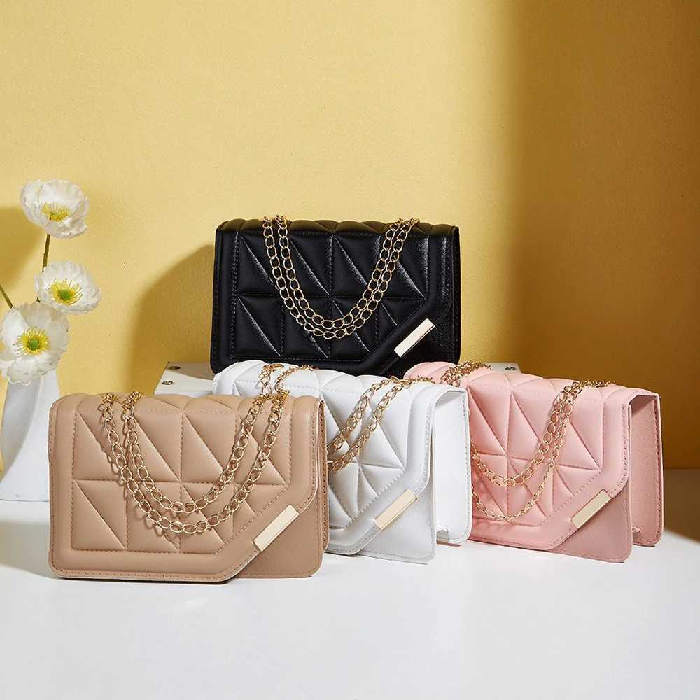 Trendy Embroidered Square Bag Diamond Pattern Shoulder Purse with Chain Strap Magnetic ClosureXJ251021