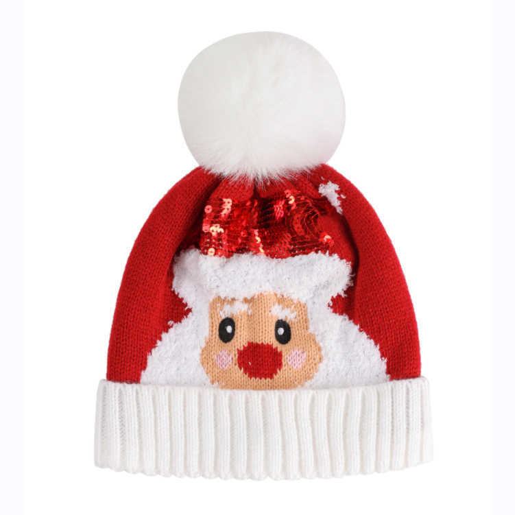 Christmas Knitted Hat with Sequins and Fashionable and Versatile Pullover Hat for Autumn and Winter Warm Wool Hat H251020