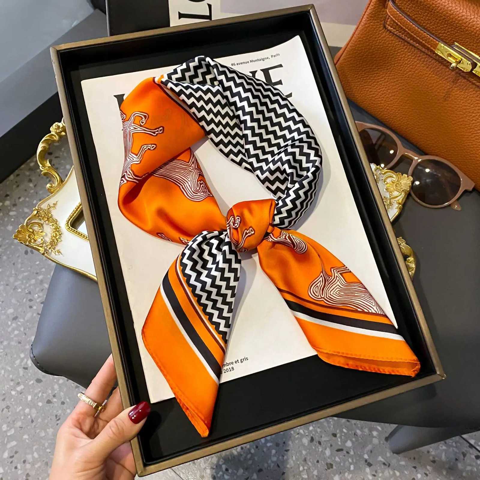 Luxury Wens Soft Satin Hair Scarves Fashion Square Printed scarf 70cm Profional Accories Designer Scarf bandW251021