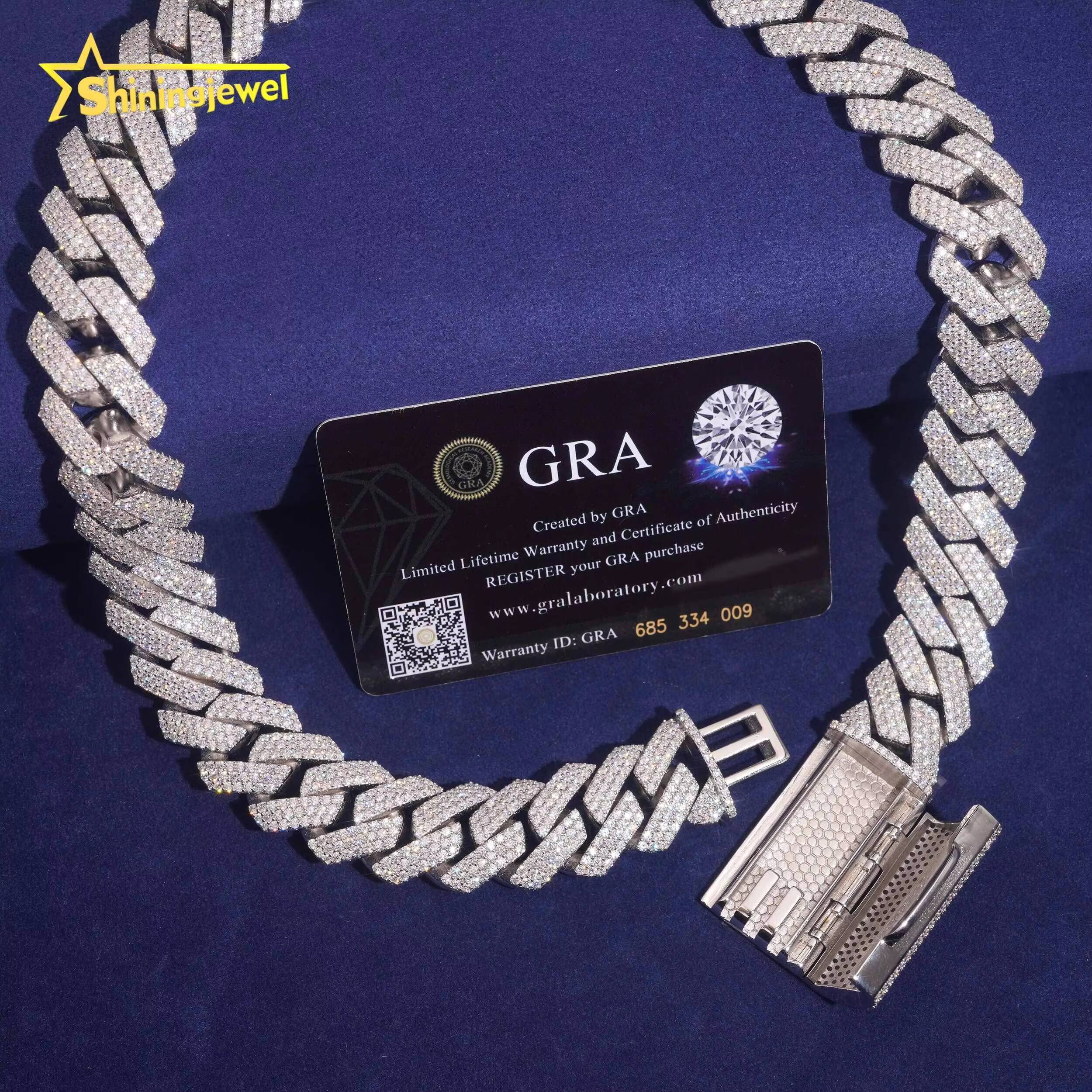 Hip Hop Necklace 20mm 3rows Cuban Link Chain S925 Gold Plated Pass Diamond Test VVS Moissanite Diamond Iced Out Cuban Necklace