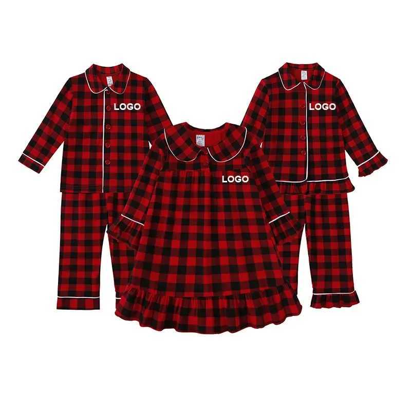 2025 Custom Kids Pajamas Christmas Children Boy Clothes Red Velvet Plaid Suit Family Match Toddler Girl Dress Xmas Sets Costume L251021NRTK