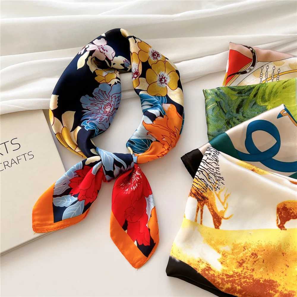 Spring Fashion Flower Silk Scarf 7070cm Square Scarf for Wen Fashion Decoration Bandana Soft Printed Holiday band ShawlW251021