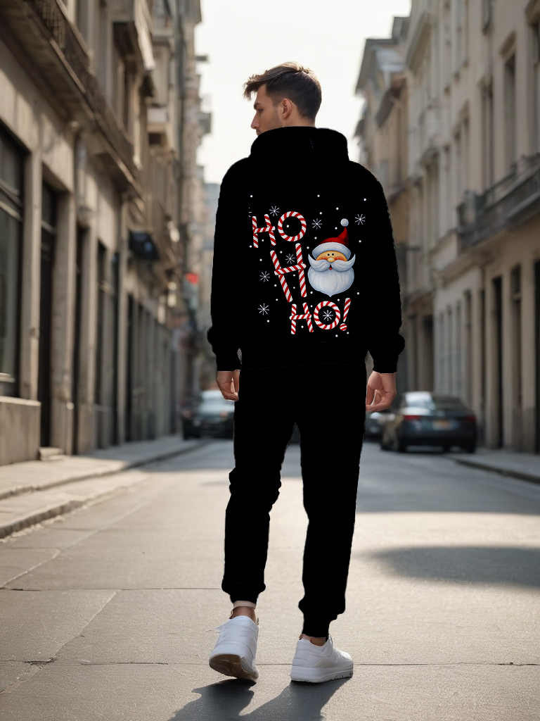 Men's Ankle-Length Knitted Hoodie Casual Outdoor Polyester Sweatshirt Gradient Color Print with Adjustable Drawstring - LMWY00168