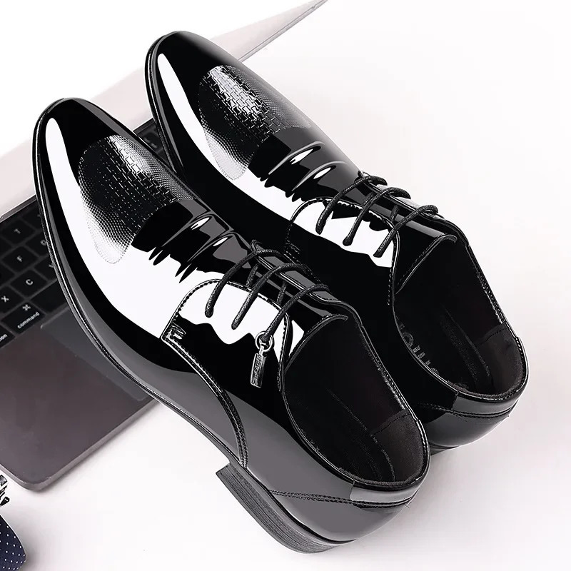 Business Oxford Leather Shoes Men Breathable Patent Leather Formal Shoes Plus Size Man Office Wedding Flats Male Black 251021