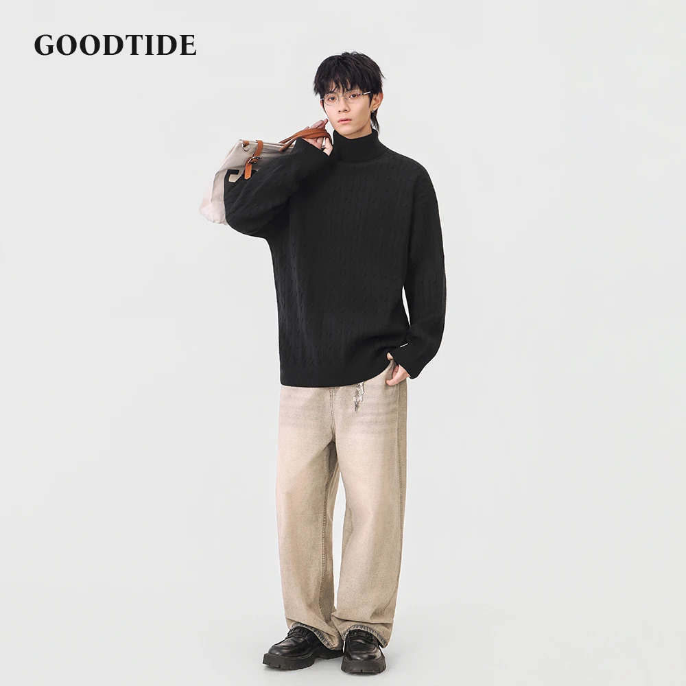 Fashion Mens Casual Turtleneck Sweater 2025 Winter Cable Knit Pullover Comfortable Soft Long Sleeve Jumper Top 251020