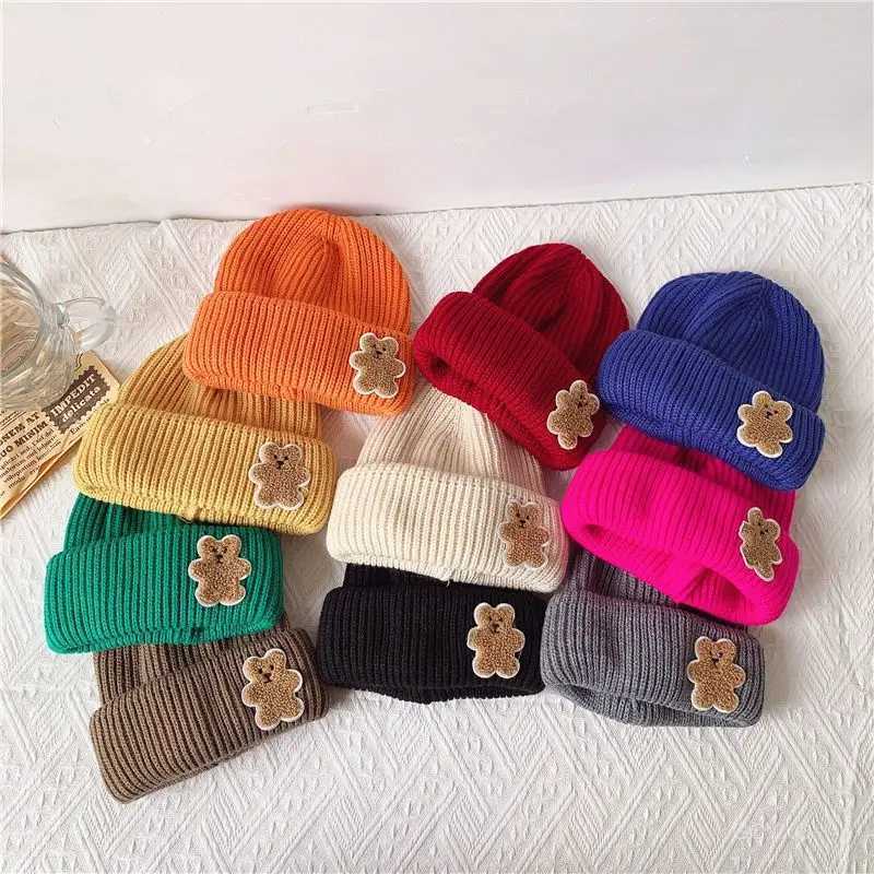 Cute Baar Children Beanie Winter Warm Kids Knit Hat Cartoon Baby Pullover Cap 26year Boy Girl Solid Color Woolen Crochet Bonnet J251021