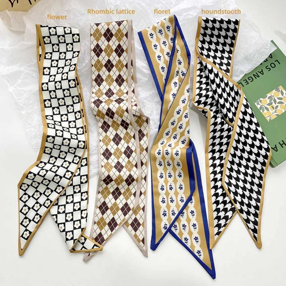 4pcs Skinny Bag Ribbon Scarfs for Wen Fashion Print Soft Satin Haiand Foard Neckerchi Fa Neck Tie Hair ScarfW251021