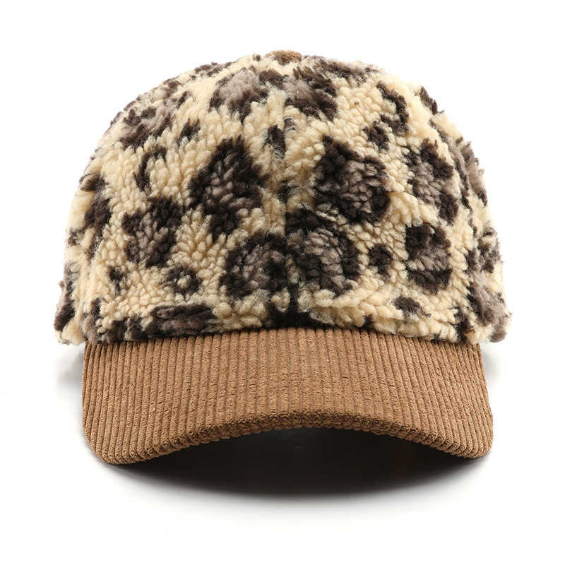 Womens Autumn Winter Unique Color Block Leopard Print Baseball Cap Mens Outdoor Travel Warm Coldproof Sunshade Duckbill Cap H251020