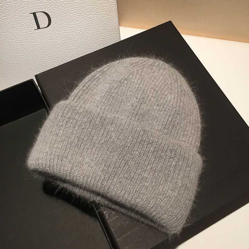 Rabbit Fursolid Color Knitted Hat Trend Autumn Winter Thickened Warm Pullover Knitted Hat for Women H251020