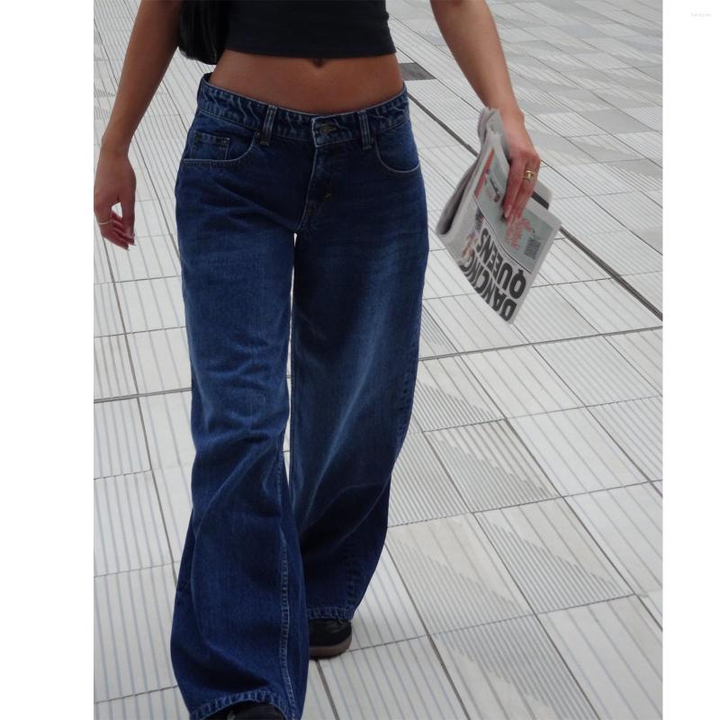 Womens Jeans American Style Retro Low Waist Non-Elastic Washed Straight Autumn Strt Wide Leg Denim Pants Z260313
