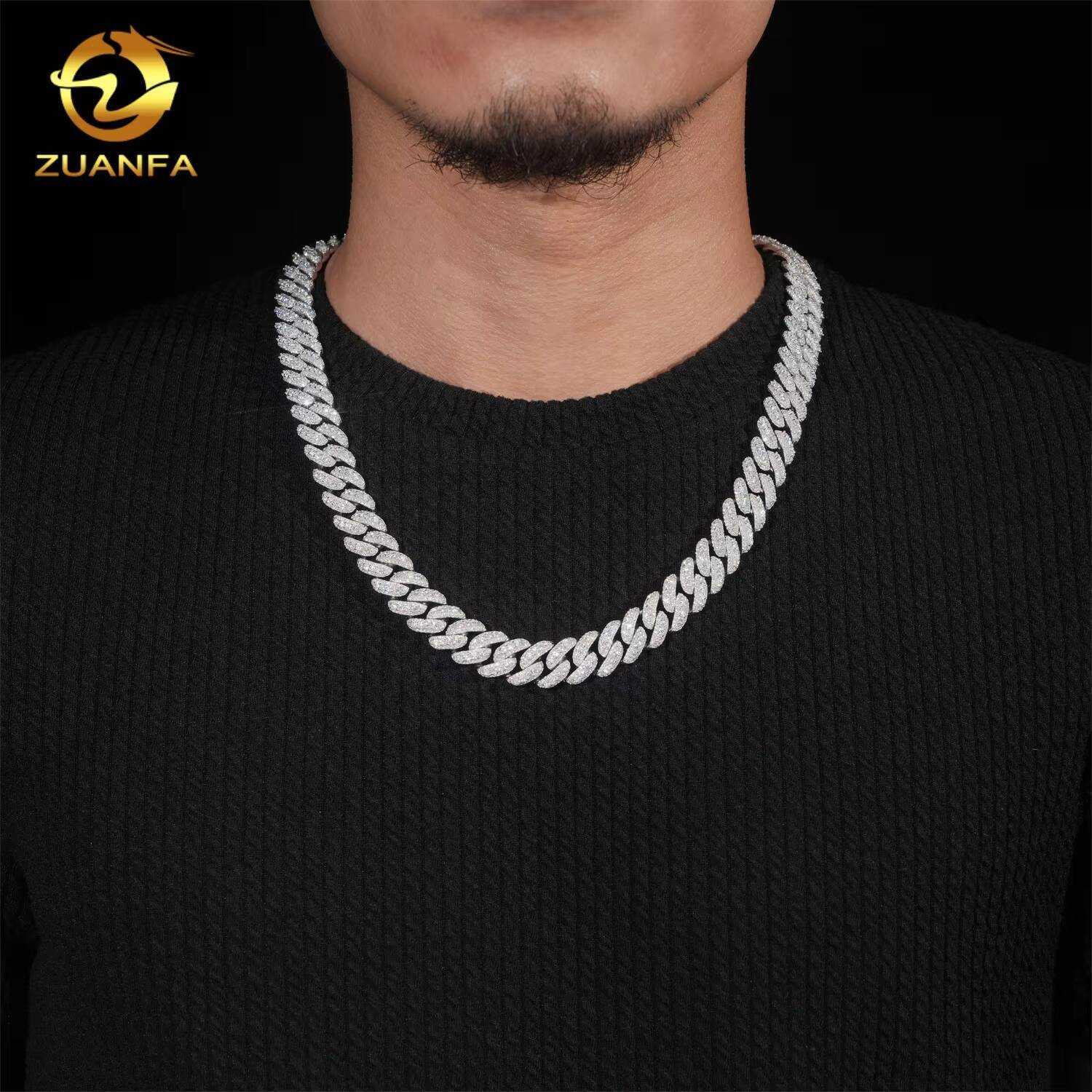 Hip Hop Jewelry 925 Silver Iced Out GRA Certificate VVS Diamond 13mm Moissanite Cuban Link Chain