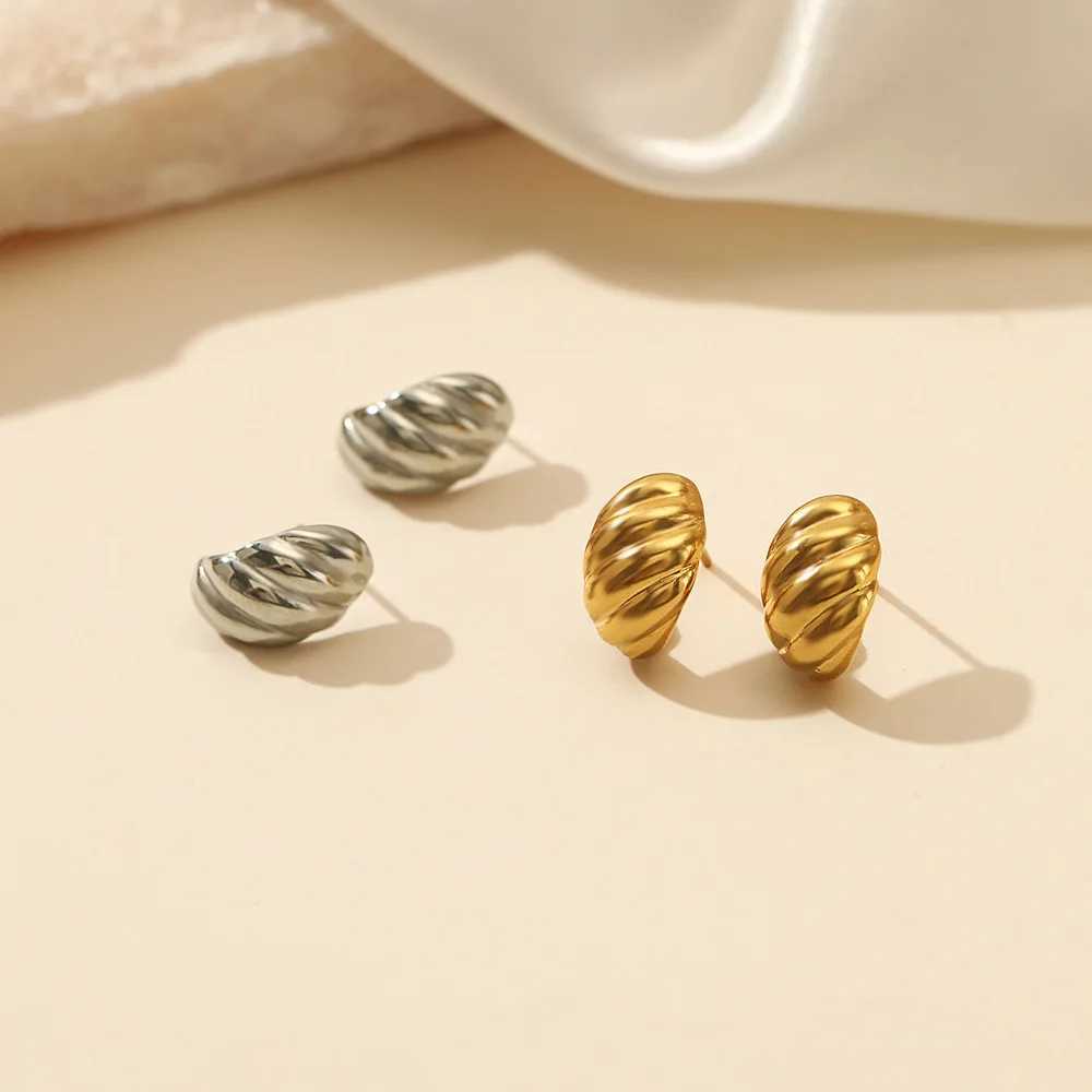 SUNIBI Small Stainless Steel Stud Earrings for Women Gold Color Bread Texture Simple Round Circle Ear Rings Trendy Jewelry J251021