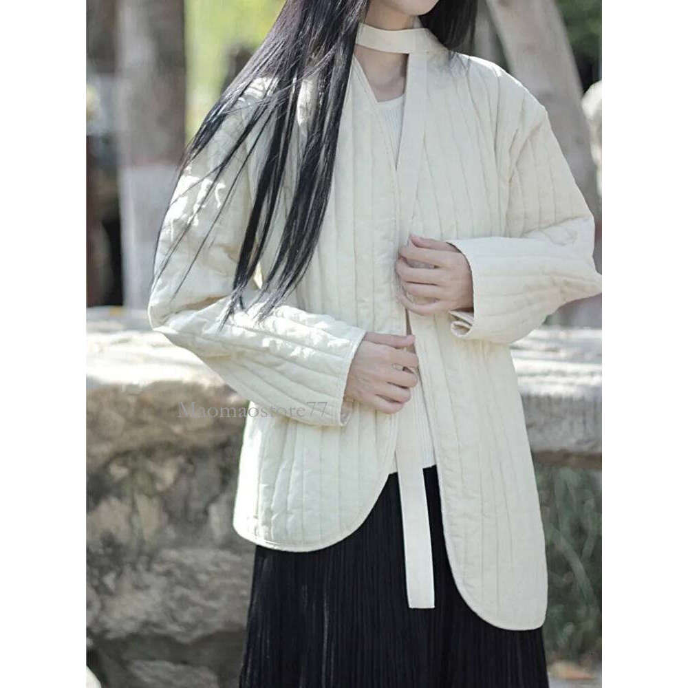 Chinese Style Plus Cotton Bandage Long Sleeve Winter Coats 2025 New Solid Color Women Vintage Parkas womens coat