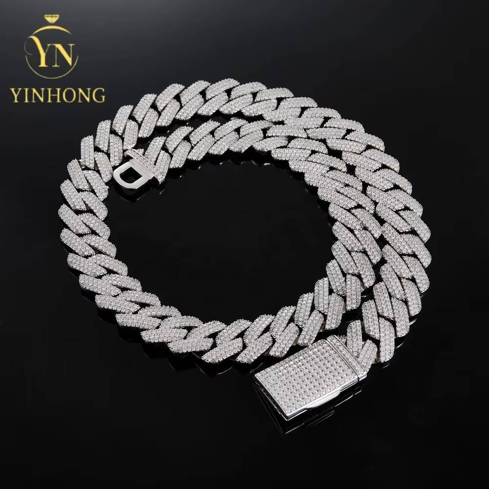 Vvs Diamond 2rows 8mm 12mm S925 Silver Gra Moissanite Iced Out Baguette Vvs Moissanite Cuban Link Chain Necklaces