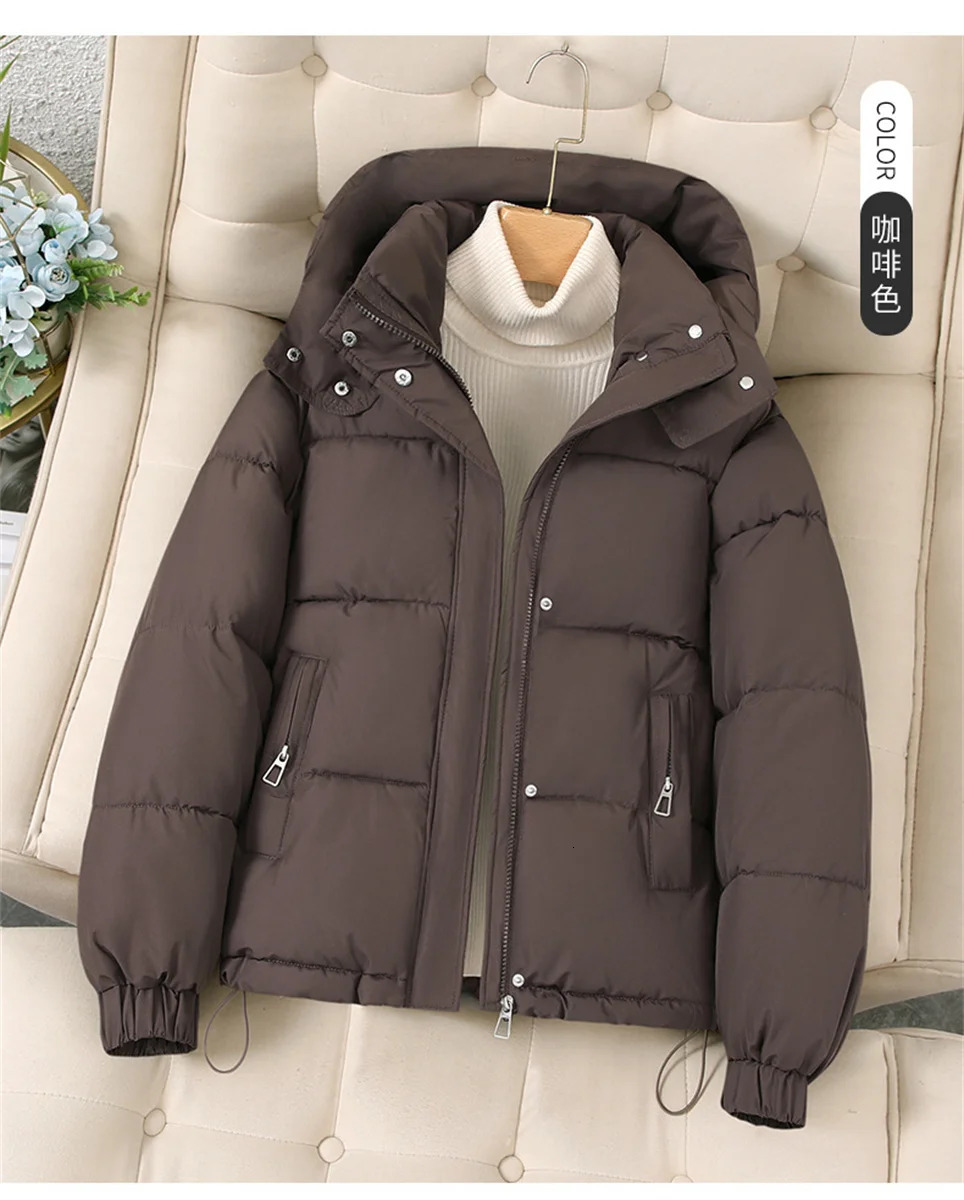 Women Korean Warm Parkas Hooded Winter Oversize Coat Thick Loose Puffer Jacket Female Long Sleeve Solid Fashion Zipper Outwear 251017