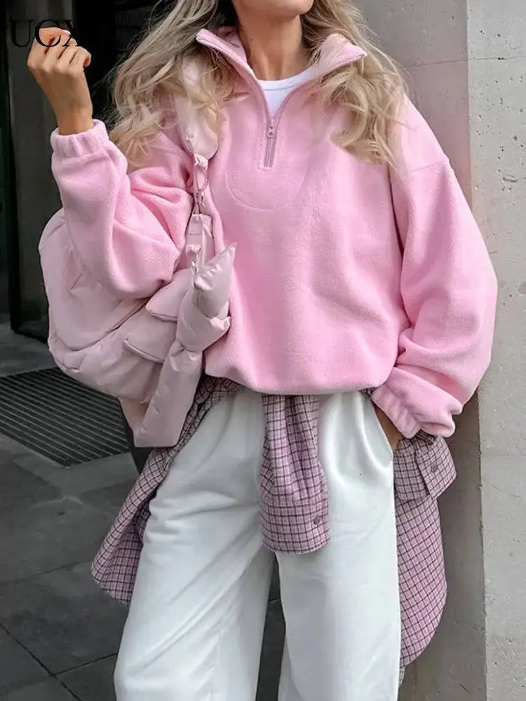 UCXQ Fashion Pullover Sweatshirt European Style Solid Color Long Sleeve All Match Loose Casual Top Women Spring Autumn 1497 251017