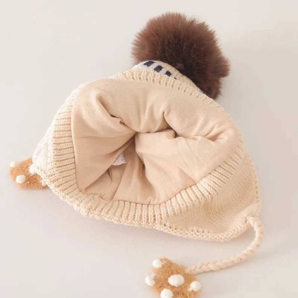 Fashion Pompom Warm Hat Windproof Knitted Beanie Cap Cold Proof Ear Protection Hat Winter J251021