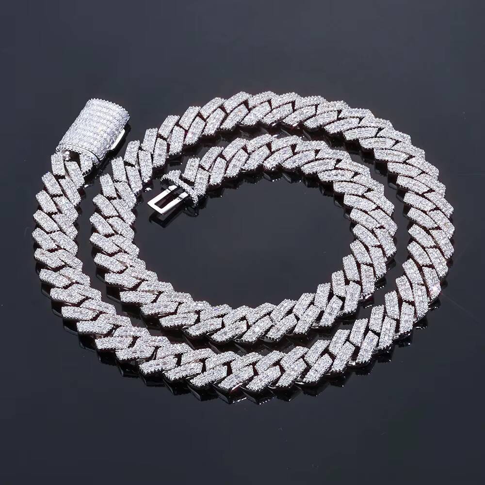 NUOYA 14MM Heavy Cuban Link Chain Necklace Mixed Inlay Baguette Round CZ Prong Set Iced Out Hip Hop Jewelry