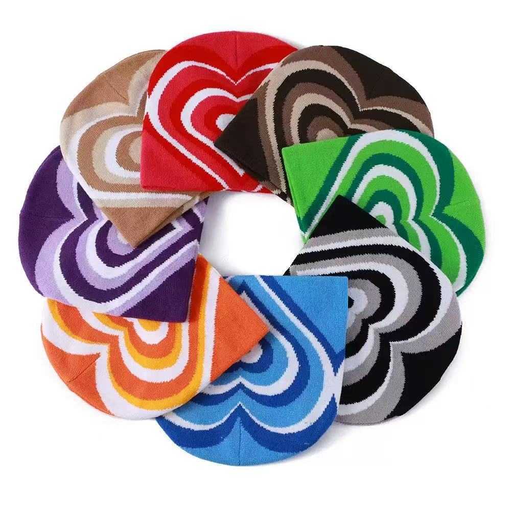 Autumn Winter Fashion Heart Jacquard Knitted Hat Unisex Warm Wool Hat Cold Hat Coldproof Pullover Hat H251020