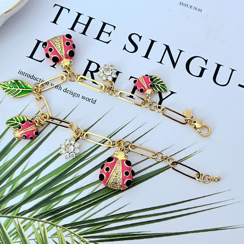 Luxury bracelet Colorful enamel cute ladybug leaf shaped diamond encrusted bracelet women Christmas gift designer bracelet free shipping