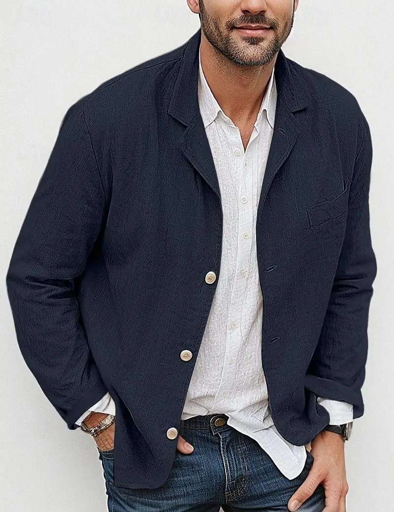 Mens Loose Simple Solid Color Small Suit LongSleeved Jacket Cotton and Linen Temperament Small Suit 251021