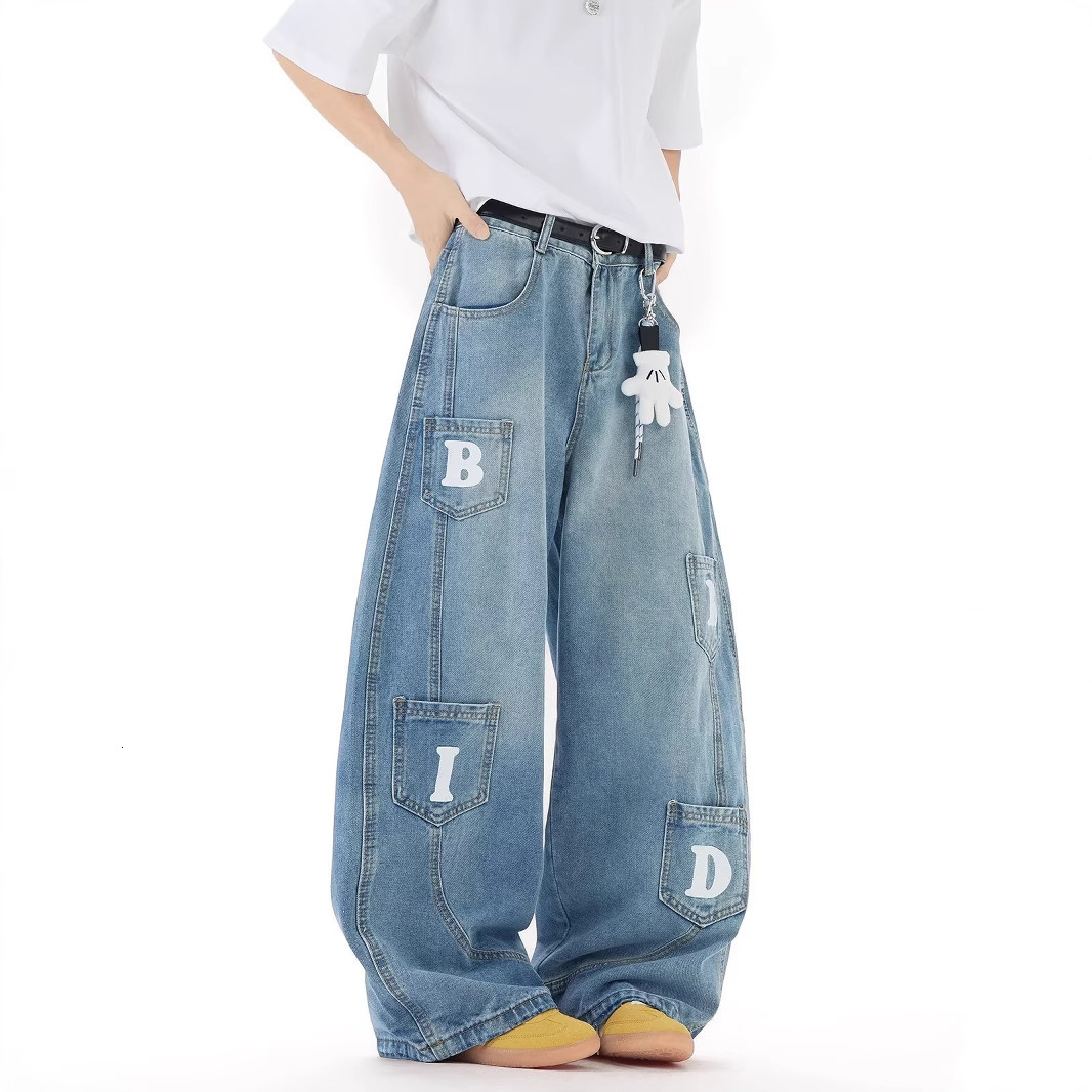 2025 American Retro Fashion Luxury Pants Designer Washed Autumn/Winter New Multi Pocket Design Bent Knife Pants Retro Neutral Jeans Floor Dragging Loo