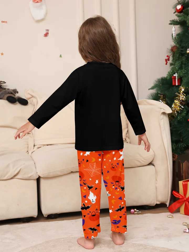 Parent Child Halloween Pajamas Set Black Tops Orange Pants HALLOWEEN Ghost Prints L251021XM2J