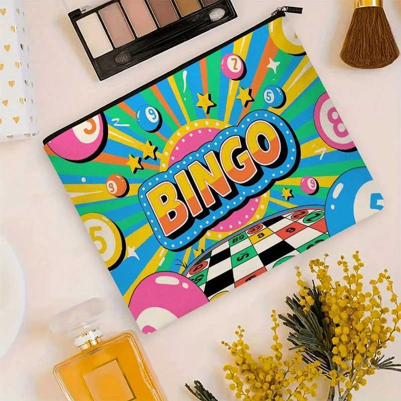 1pc Bingo Game Makeup Bag Retro Arcade Cosmetic Organizer with Bingo Balls Pattern Lightweight Travel Toiletry PouchW251021