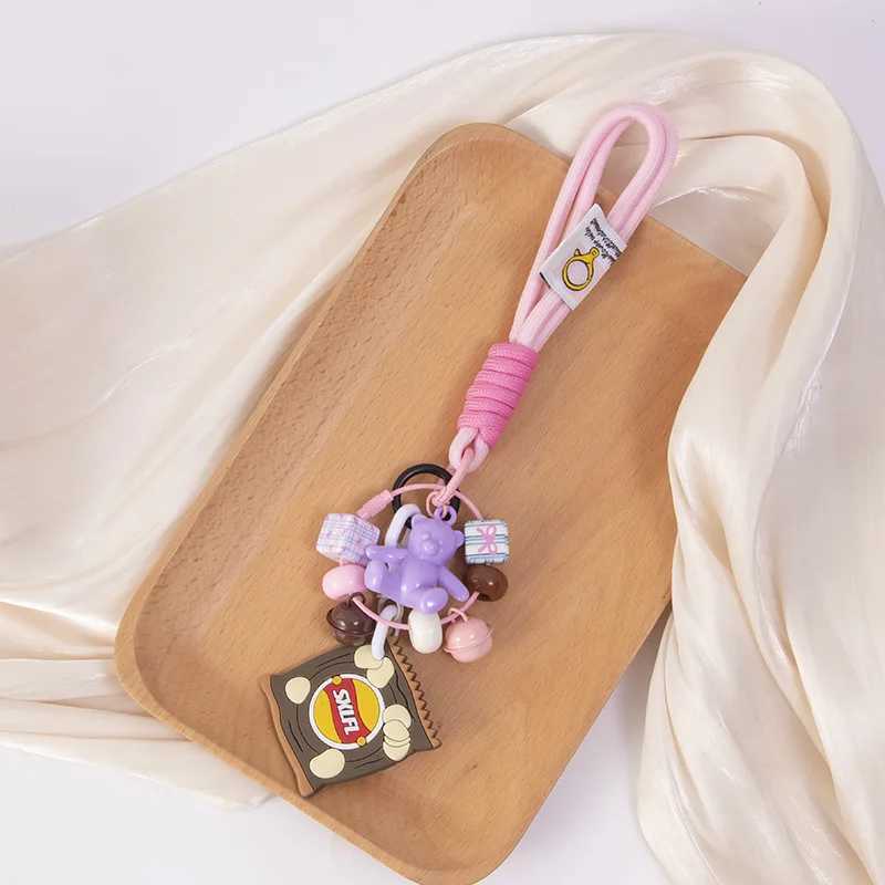 New Cute Bear Mobile Phone Back Clip Case Pendant DIY Beaded Car Pendant Keychain Braided Rope Versatile Bag Parts Accessories J251121