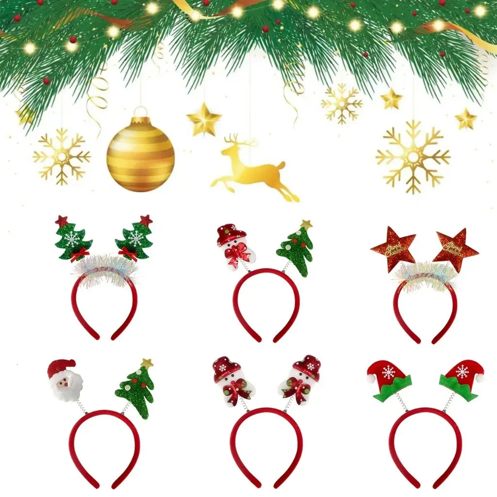 10pcs Christmas Hairband Party Xmas Antlers Headband Party Dress Up Headwear Cartoon Bell Reindeer Headband Gift for Friends 251021