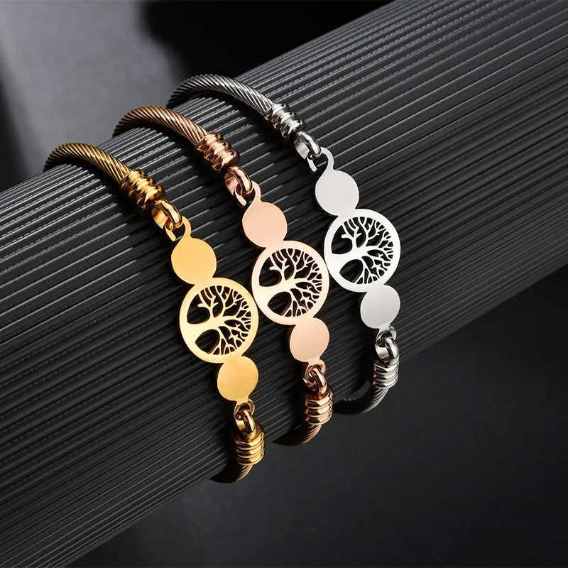 Religion Catholicism San Benito Rosary Bracelet Women Stainless steel Open Cuff Heart Life Tree Bracelet Christian Jewelry Gift J251021