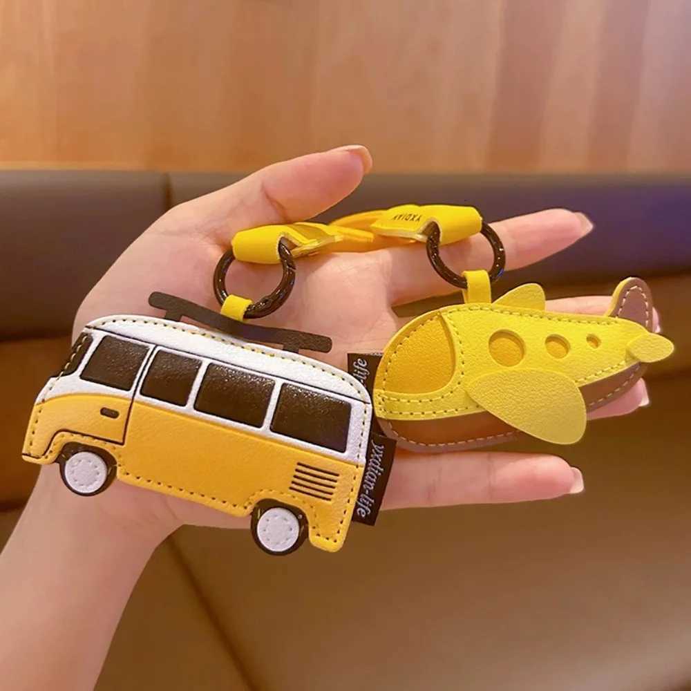 Cute Cartoon Airplane Keychain PU Leather Transportation Bus Shape Keychain Motorcycle Luxury Bag Hanging Decoration Women W251021