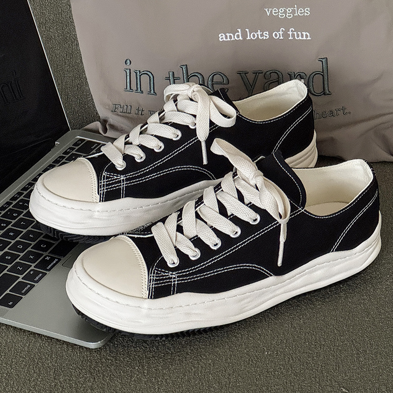 Men's shoes trendy shoes new black casual versatile canvas shoes Japanese platform niche dissolving shoe board shoes2025