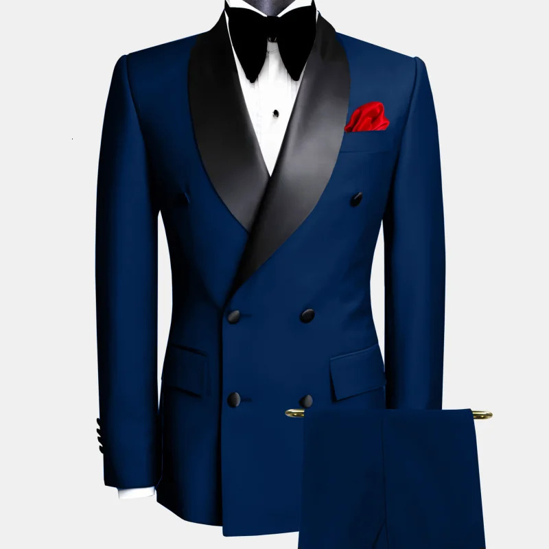 Men Suit Black 2 Pieces Double Button With Black Lapel For Wedding Groom Business Birthday Banquet Work Suit Jacket And Pants 251021