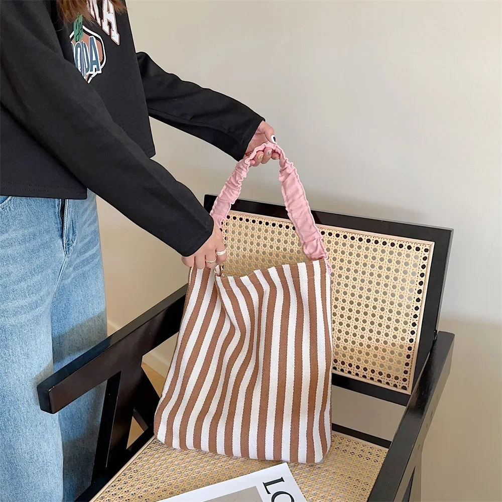 Contrast Color Womens Stripe Shoulder Bags Simple Canvas College Girls Book Tote Shopping Bag Casual Female Travel Handbags 251021