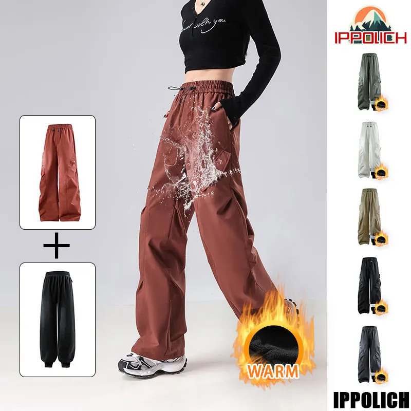 Women Hiking Pants Winter Warm Outdoor 3 In 1 Waterproof Windproof Mountaineering Removable Camping Skiing Cargo Trousers 251017