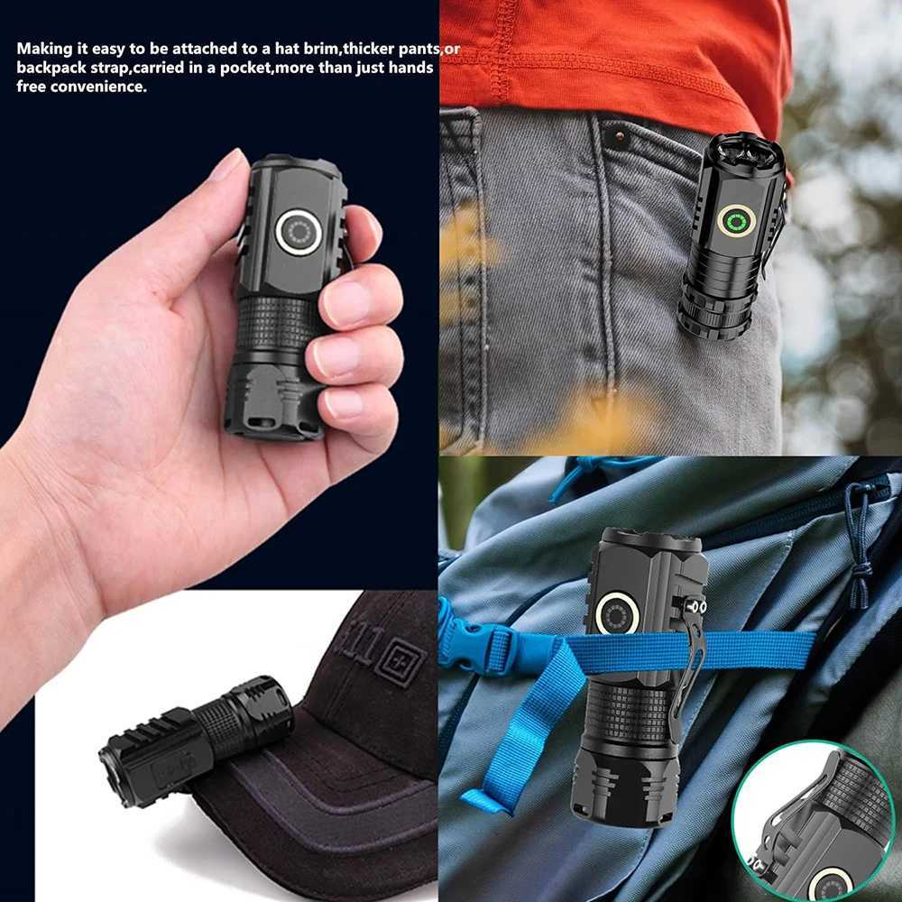 3 LED SST20 Mini LED Flashlight TYPEC Rechargeable Portable EDC Torch Emergency Camping Lantern with Magnet Use 18350 Battery W251114