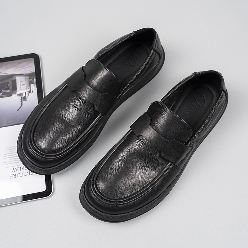 New men's business leather shoes, slip-on, genuine leather round toe, handmade, British style, lace-up, driving style