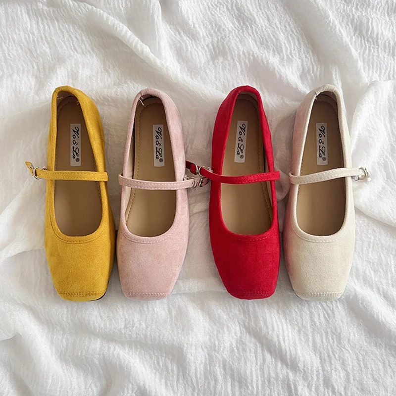 2025 Women Flat Fashion Velvet Ladies Eelgangt Mary Jane Shoes Square Toe Shallow Slip On Ballerinas Shoes Soft Ballet 251021