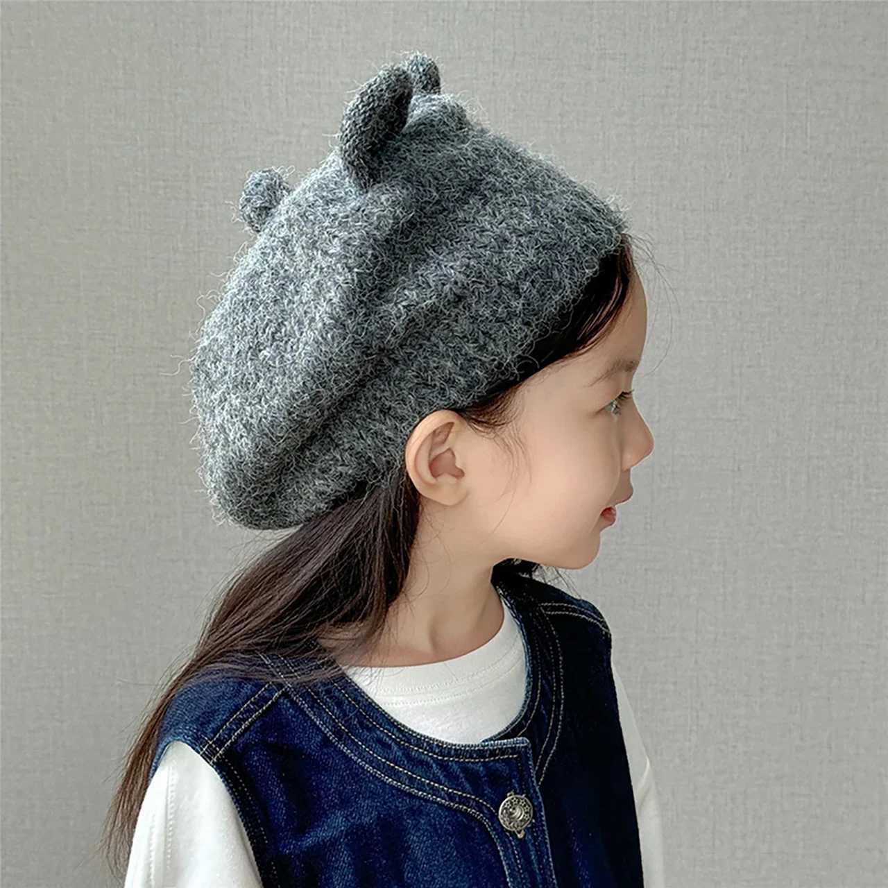Cartoon Baby Berets Cute Ear Solid Color Toddler Girls Beanie Cap Kids Winter Warm Knitted Wool Painter Hats J251021