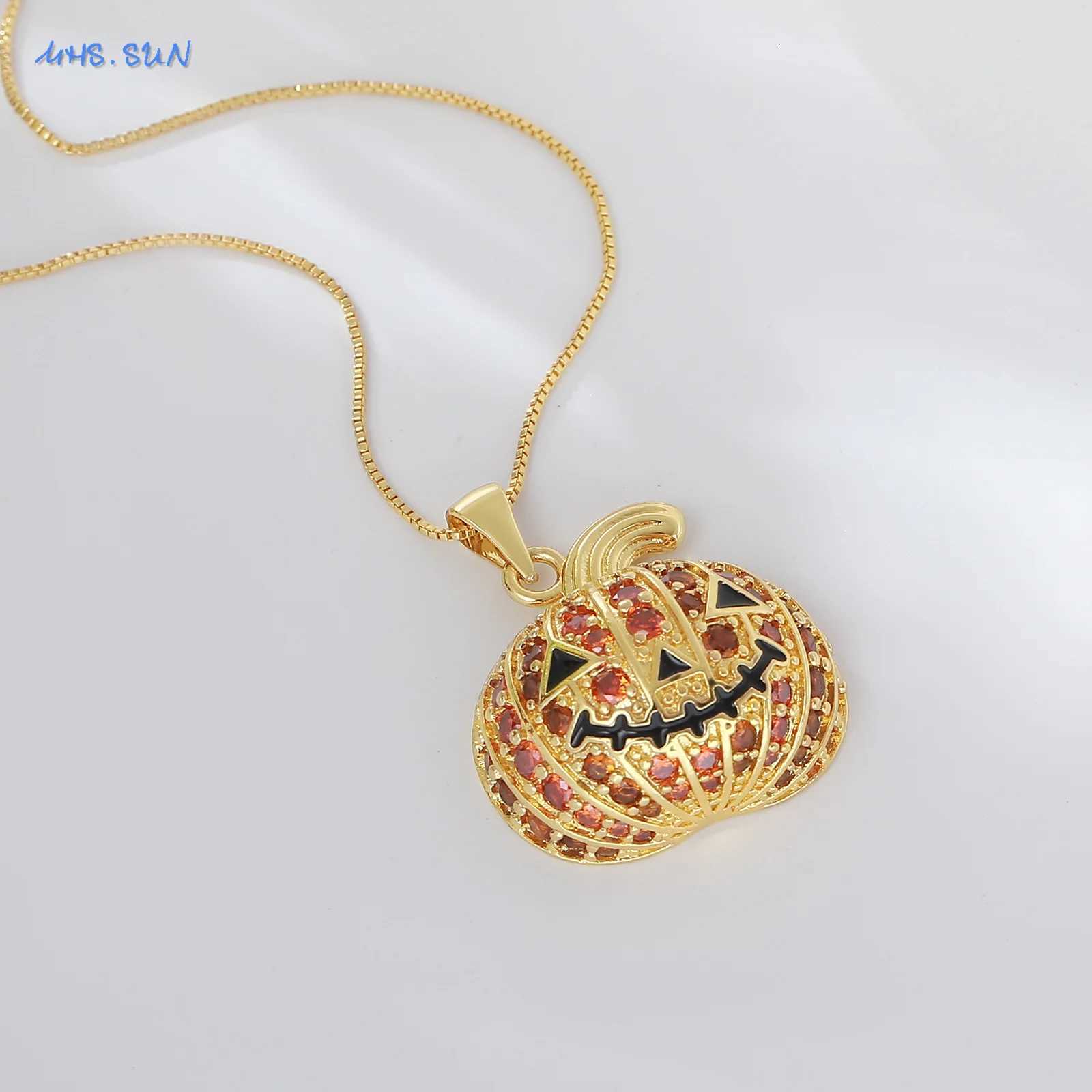 Sunsl Halloween Drip Oil Pumpkin Pendant Necklaces Hip-Hop Cubic Zircon Gold Plated Chain Exquisite Jewelry for Women Men XJ250717