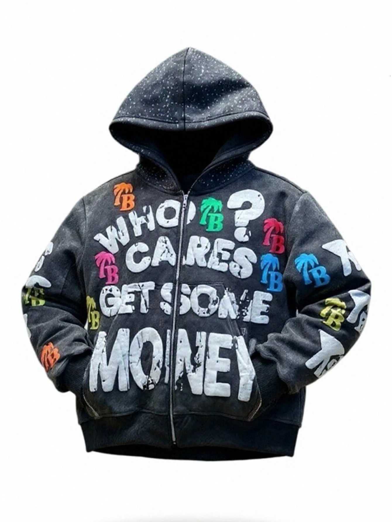 Men Gothic Hoodies Vintage Washing Letter Printed Hoodie Sweatshirt Casual Oversized Long Sleeve Streetwear Hooded Pullover W251021