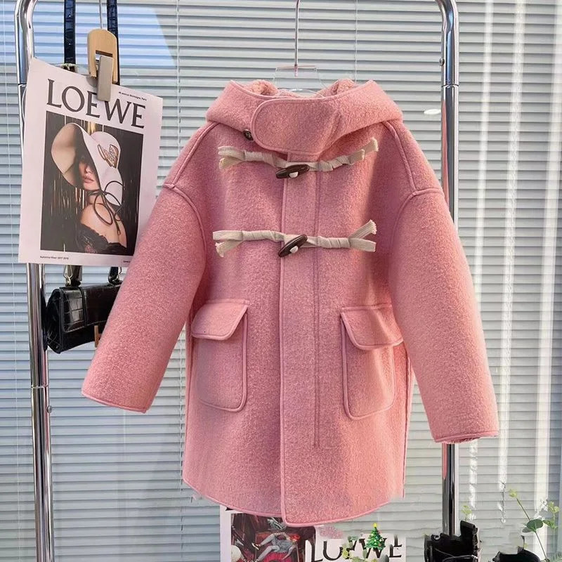 Girls Kids Coat Jacket Cotton Woolen Pink Warm Plus Thicken Velvet Winter Overcoat Childrens Clothing 251017