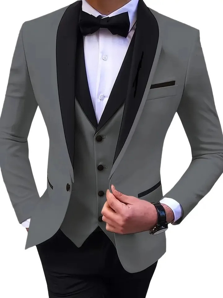 Elegant Slit Mens Suits 3 Piece Black Shawl Lapel Casual Tuxedos for Wedding Groomsmen Suits Men BlazerVestPant 251021